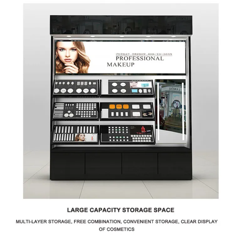 Wholesale Makeup Shop Customized Wood Cosmetic Counter Cosmetic Shop Counter Design Makeup Display Stand with Light Box Wholesale Makeup Shop Customized Wood Cosmetic Counter Cosmetic Shop Counter Design Makeup Display Stand with Light Box
